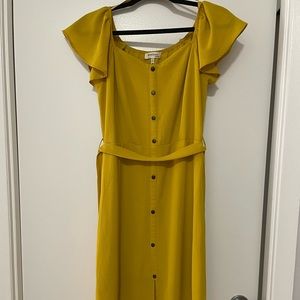 Mustard colored spring midi dress